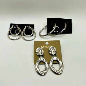 Silver tone earrings, set of 3, NWT